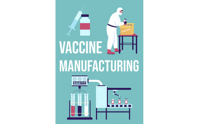 Vakcína výroba plakát plochý vektor šablona