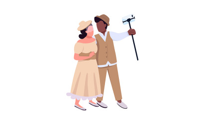 Couple en costumes de fête personnages vectoriels de couleur semi-plat