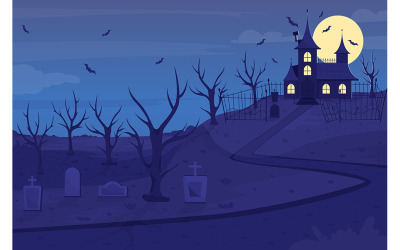 Dimora infestata sull&amp;#39;illustrazione vettoriale a colori piatti della collina