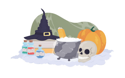 Halloween häxa inredning 2D vektor isolerad illustration