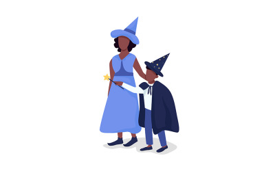 Madre con niño en carácter vectorial de color semiplano de Halloween