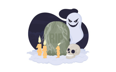 Tombstone spooky decor for Halloween 2D vector isolated illustration