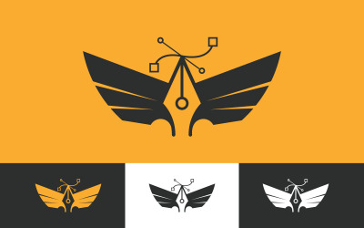 Herramienta de pluma de diseñador con logotipo de vector de ala
