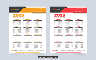 2023 Neujahr Kalender Vorlage Vektor