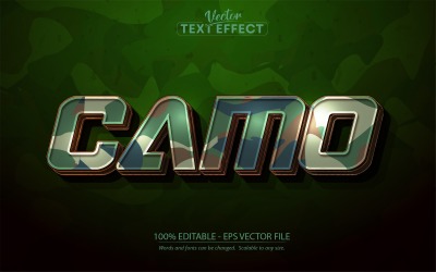 Camo - edytowalny efekt tekstowy, kamuflaż i wojskowy zielony styl tekstu, ilustracja graficzna