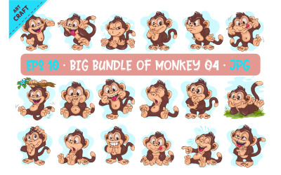 Grote bundel van Cartoon Monkeys 04. Crafting, sublimatie.