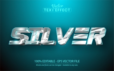 Plata: efecto de texto editable, estilo de texto plateado metálico, ilustración gráfica