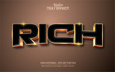 Rich - redigerbar texteffekt, svart och gyllene textstil, grafikillustration