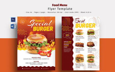 餐厅菜单 |食物菜单、Ms Word 和 Photoshop 模板