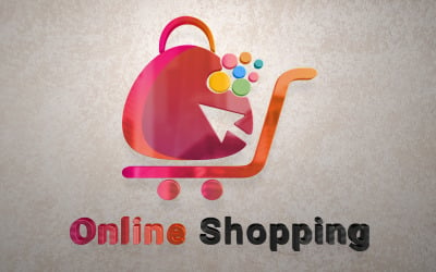 Online nakupování Logo s nákupní taškou, košíkem a ukazatelem myši