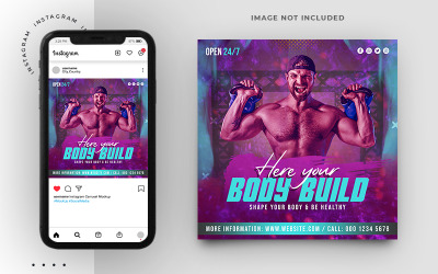 Gym och Fitness Post Banner För Social Media Mall Design