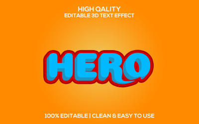 Héros | Style de texte de héros 3D | Effet de texte Psd modifiable de héros | Style De Police Psd Héros Moderne