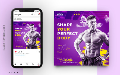 Modelo de banner de postagem de mídia social de esportes e fitness e academia