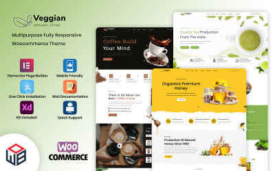 Veggian - bylinný čaj, káva a med víceúčelová šablona WooCommerce
