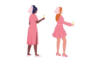 Damer i rosa semi platt färg vektor teckenuppsättning