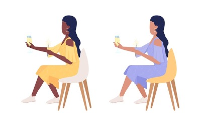Lady with bengal lights semi flat color vector characters set