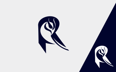 letter r owl  blue flat logo template