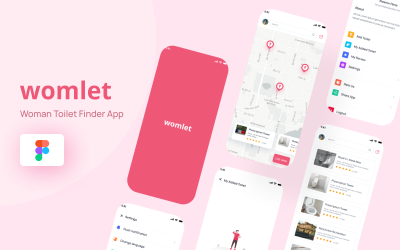 Womlet - Éléments d&amp;#39;interface utilisateur de l&amp;#39;application de recherche de toilettes pour femmes