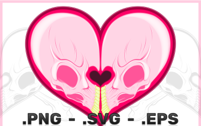 Desenho vetorial de crânios em forma de coração