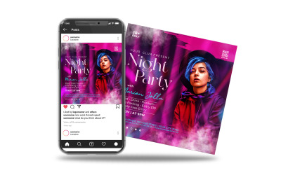 evento de fiesta de noche violeta de publicación en redes sociales