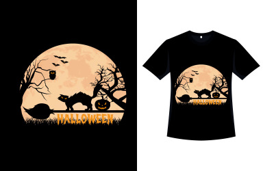 Halloween strašidelný design trička s kočkou