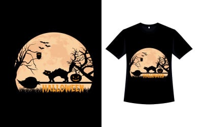 Kedi ile Halloween Korkunç T-shirt Tasarımı