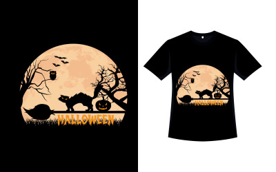 T-shirt spaventosa di Halloween Design con gatto