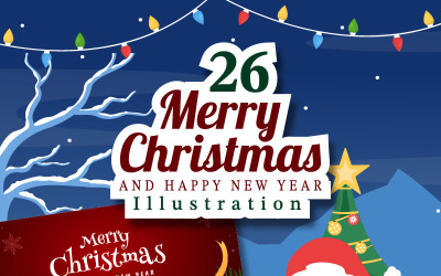 26 Veselé Vánoce a šťastný nový rok ilustrace