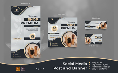 Oferta de cosméticos de belleza - Plantillas de banner y publicación de Instagram de lujo