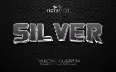 Srebrny - edytowalny efekt tekstowy, srebrny metaliczny błyszczący styl tekstu, ilustracja graficzna