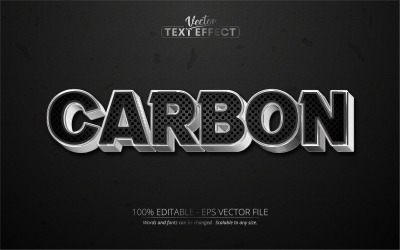 Carbonio - Effetto di testo modificabile, stile di testo lucido metallizzato argento, illustrazione grafica