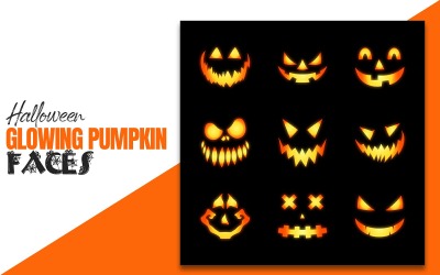 Halloween skrämmande pumpa glödande ansikten Set Illustration