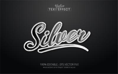 Silver - redigerbar texteffekt, kalligrafi metallisk glänsande textstil, grafisk illustration