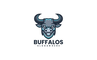 Büffel-einfaches Maskottchen-Logo-Stil