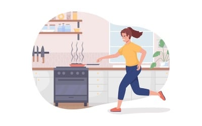 Bruciare il cibo sul fornello Illustrazione isolata vettoriale 2D