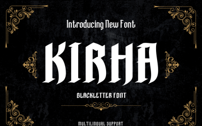 Introductie van ons nieuwste gotische lettertype genaamd Kirha blackletter-lettertype