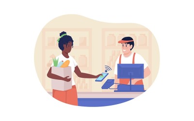 Kontantlös betalning för livsmedel 2D vektor isolerad illustration