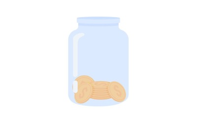 Tarro con monedas objeto de vector de color semi plano