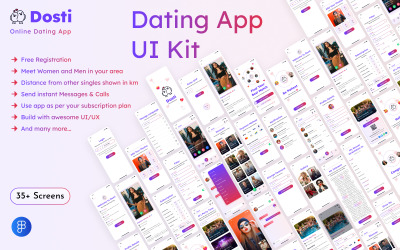 Dosti - Набор интерфейсов приложения для знакомств Figma Template