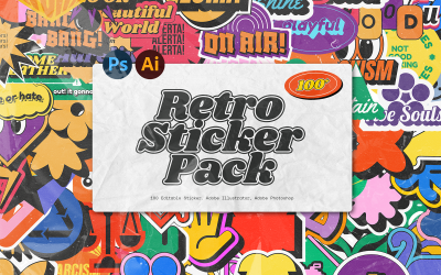 Retro illustratie stickerpakket