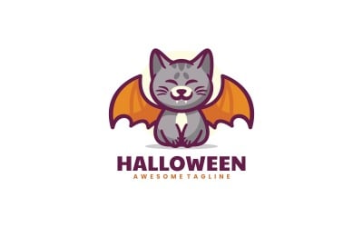 Kedi Cadılar Bayramı Karikatür Logosu