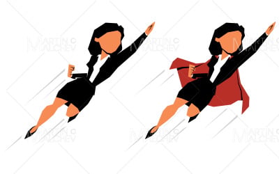 Affärskvinna som flyger upp på vit vektorillustration