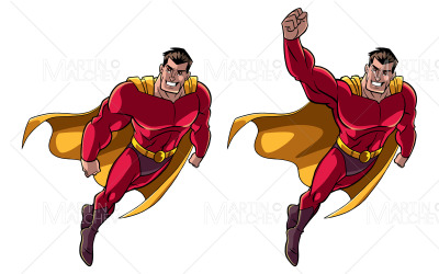 Ilustração vetorial de super-herói voando para cima