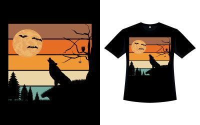 Halloween Retro T-shirtdesign med Wolf