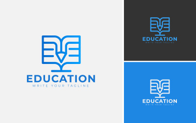 Modello di progettazione del logo di istruzione minima. Academy Logo Vector per laurea, penna, matita, libro,.