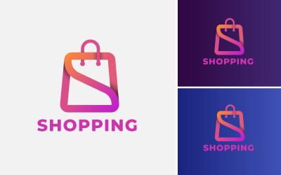 Shopping Logo Design Con Borsa. Progettazione di negozi online. Negozio di acquisti online e logo di e-commerce vettore.