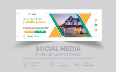 À la recherche d&amp;#39;une couverture de médias sociaux élégant vert jaune immobilier