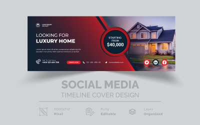 À procura de uma capa de mídia social para imóveis de luxo vermelho preto elegante