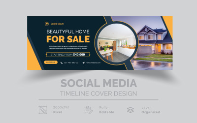 Krásný dům na prodej Real Estate Černá šablona Facebook Cover Timeline