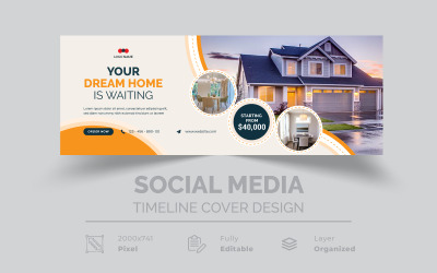 La tua casa dei sogni in attesa di copertina dei social media immobiliari in stile giallo